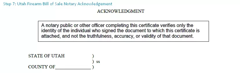step 7 to filling out an utah firearm bill of sale form - notary acknowledgement