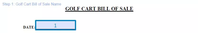 Step 1 to filling out a golf cart bill of sale name