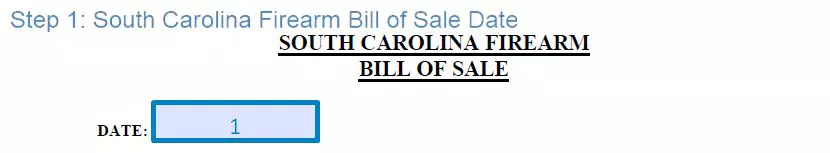 Step 1 to filling out a south carolina firearm bill of sale date