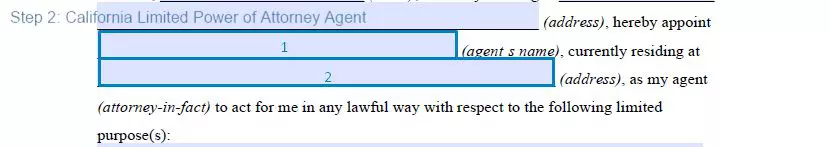 Step 2 to filling out a california limited power of attorney form agent
