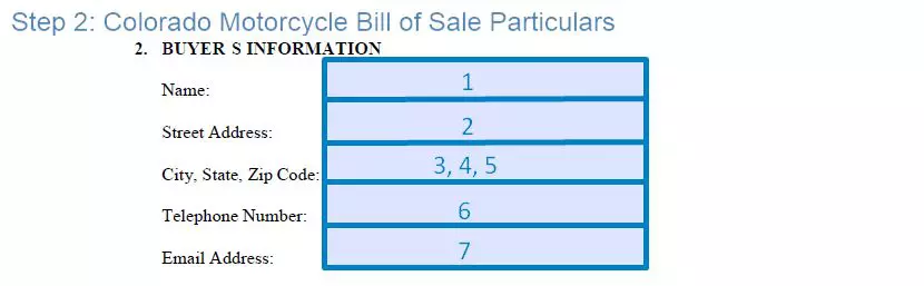 Step 2 to filling out a colorado motorcycle bill of sale template particulars