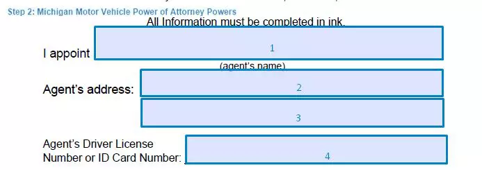 Step 2 to filling out a michigan motor vehicle power of attorney powers