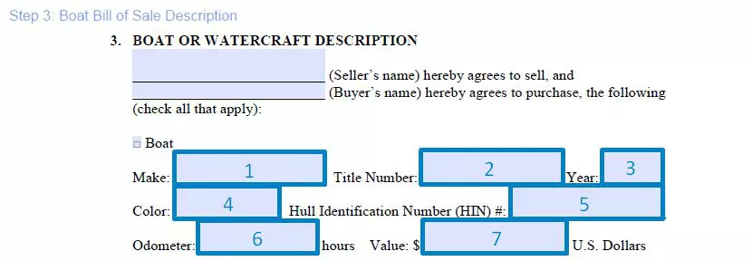 Step 3 to filling out a boat bill of sale template description