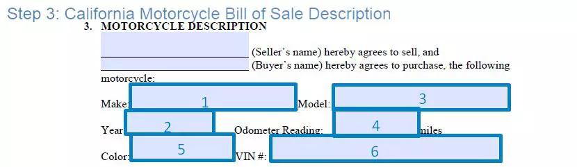 Step 3 to filling out a california motorcycle blank bill of sale - description