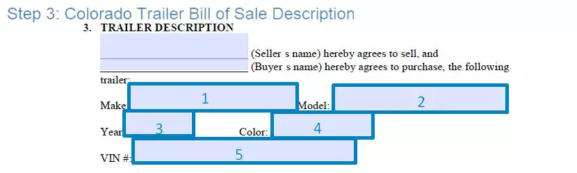 Step 3 to filling out a colorado trailer bill of sale example description