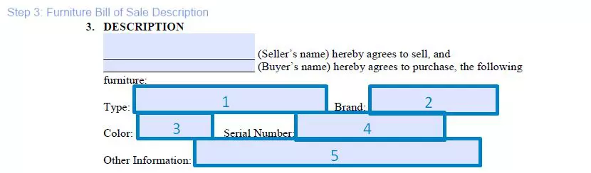 Step 3 to filling out a furniture bill of sale template - description