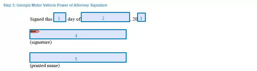 Step 3 to filling out a georgia motor vehicle poa sample - signature