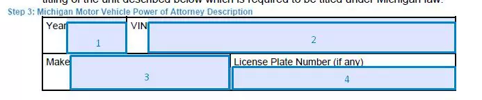 Step 3 to filling out a michigan motor vehicle power of attorney form - description