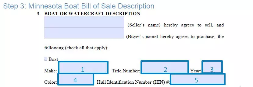 Step 3 to filling out a minnesota boat bill of sale example - description