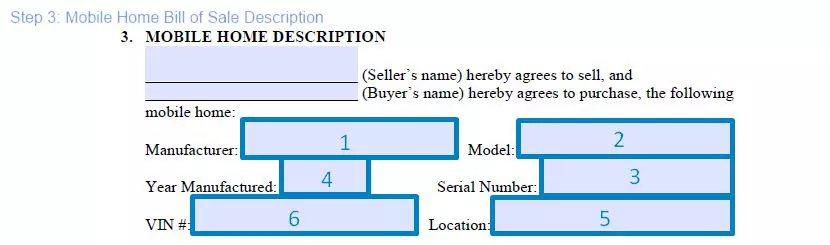 Step 3 to filling out a mobile home bill of sale form description
