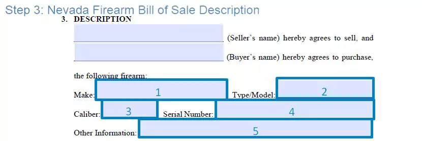 Step 3 to filling out a nevada firearm bill of sale example description