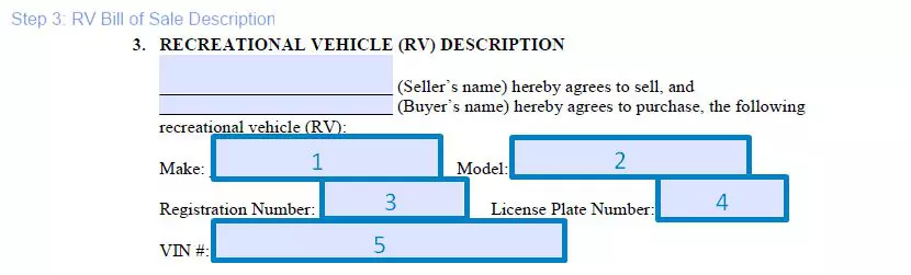 Step 3 to filling out a RV bill of sale form - description