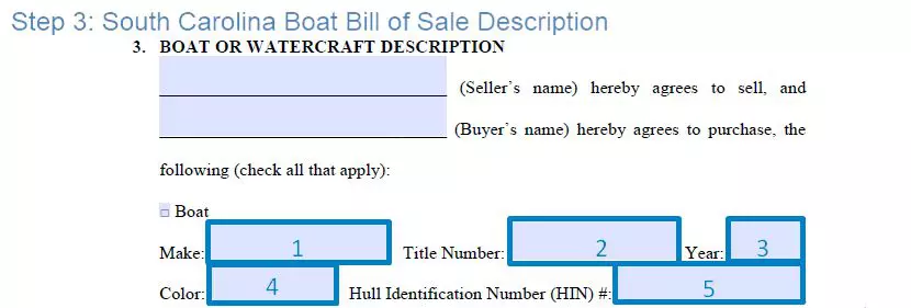 Step 3 to filling out a south carolina boat blank bill of sale description