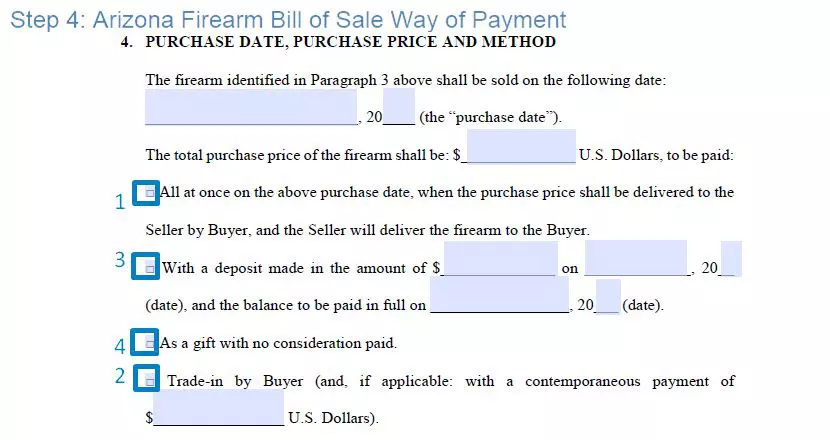 Step 4 to filling out an arizona gun bill of sale form way of payment