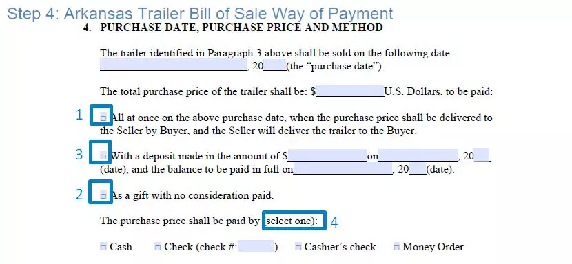 Step 4 to filling out an arkansas trailer bill of sale sample - way of payment