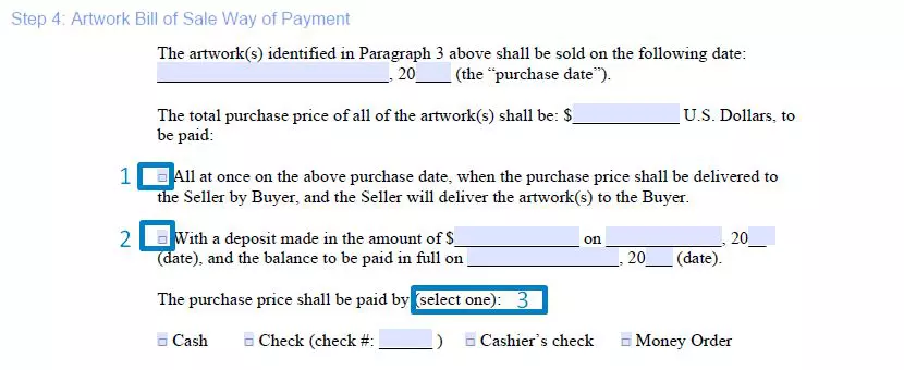 Step 4 to filling out an artwork bill of sale sample - way of payment
