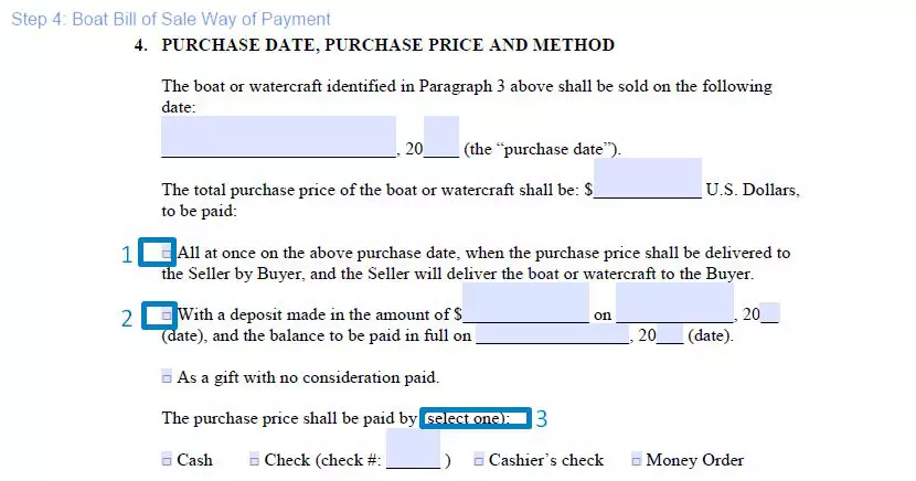 Step 4 to filling out a boat bill of sale sample way of payment