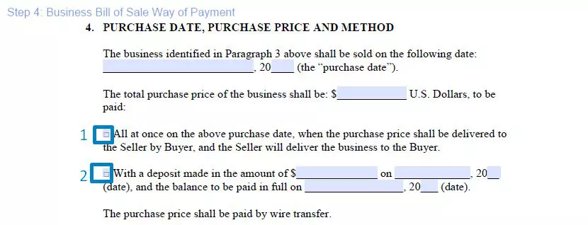 Step 4 to filling out a business bill of sale sample - way of payment