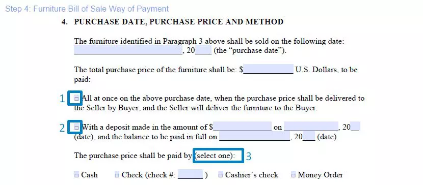 Step 4 to filling out a furniture bill of sale sample - way of payment