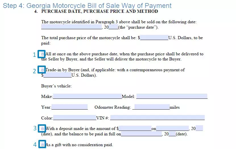Step 4 to filling out a georgia motorcycle blank bill of sale way of payment