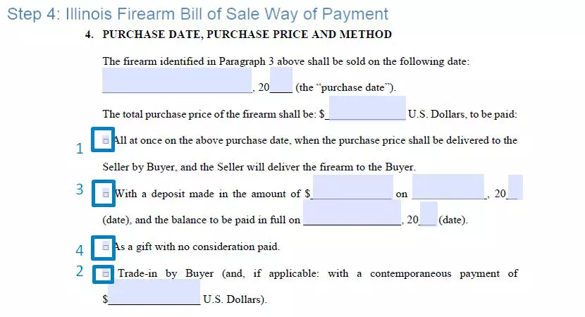 Step 4 to filling out an illinois gun blank bill of sale - way of payment