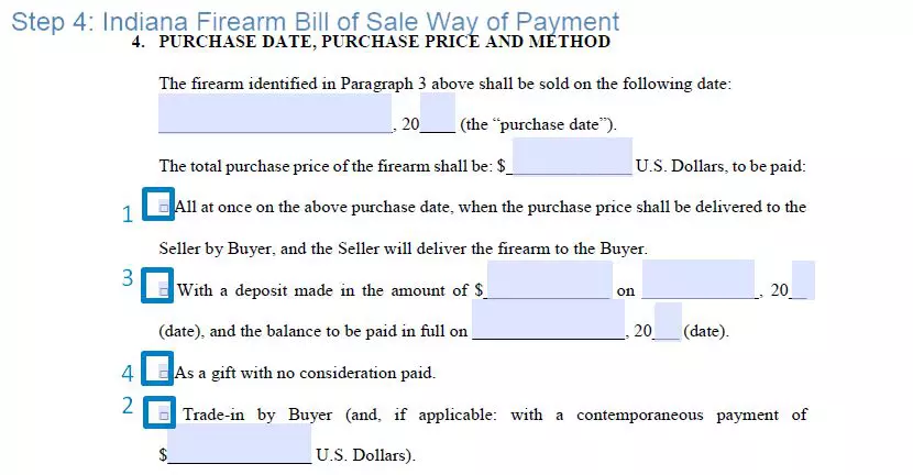 Step 4 to filling out an indiana firearm bill of sale template way of payment