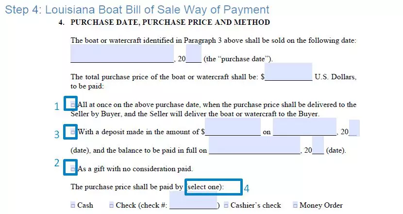 Step 4 to filling out a louisiana boat bill of sale sample - way of payment