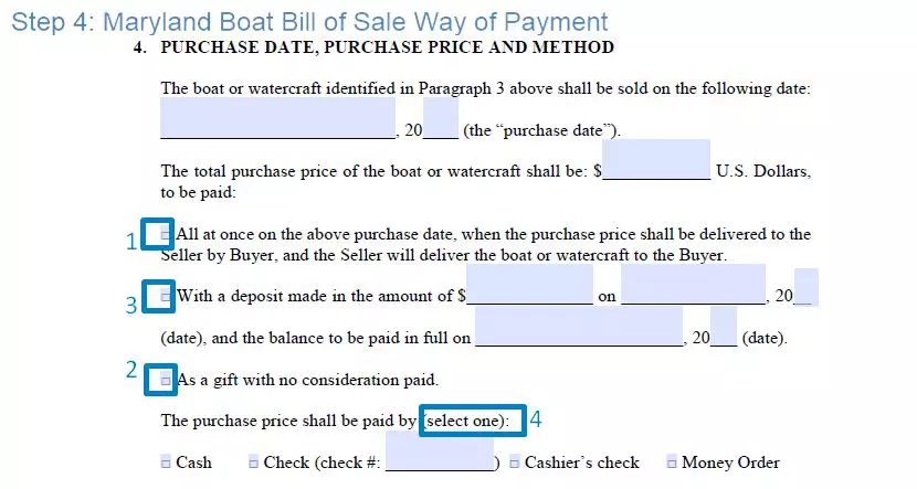 Step 4 to filling out a maryland boat bill of sale example - way of payment