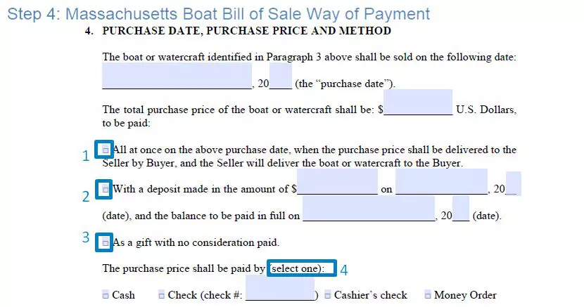 Step 4 to filling out a massachusetts boat bill of sale sample way of payment