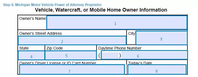 Step 4 to filling out a michigan motor vehicle power of attorney sample proprietor