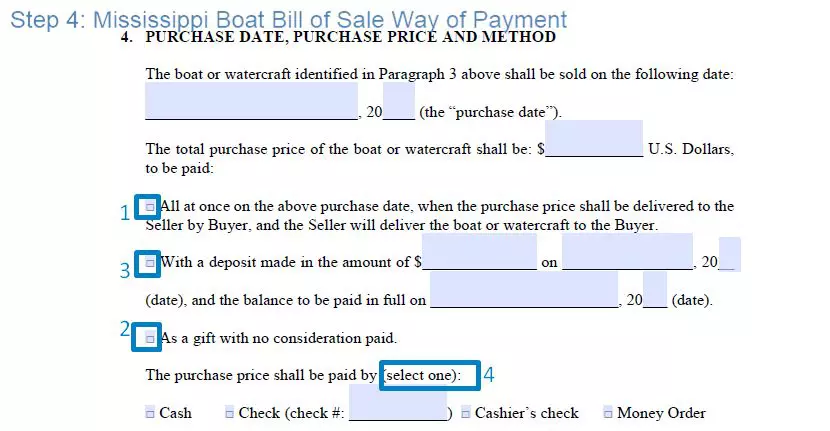 Step 4 to filling out a mississippi boat blank bill of sale way of payment