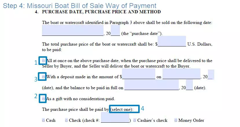 Step 4 to filling out a missouri boat blank bill of sale way of payment