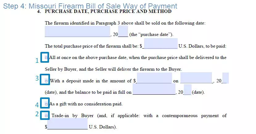 Step 4 to filling out a missouri gun bill of sale - way of payment