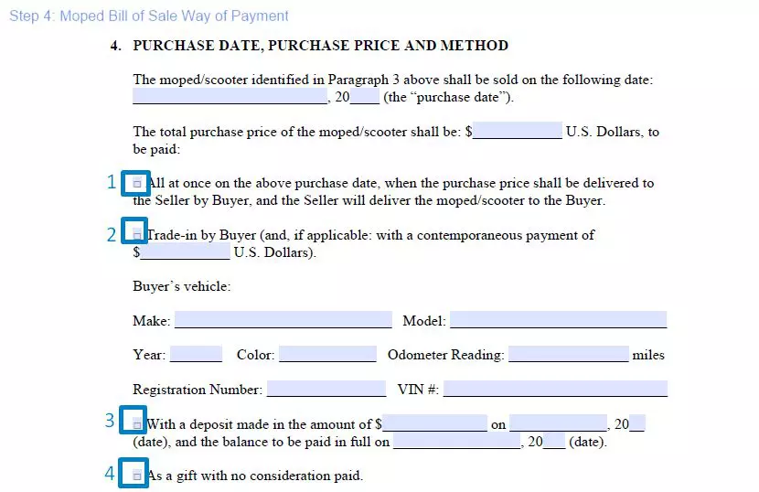 Step 4 to filling out a moped bill of sale template - way of payment
