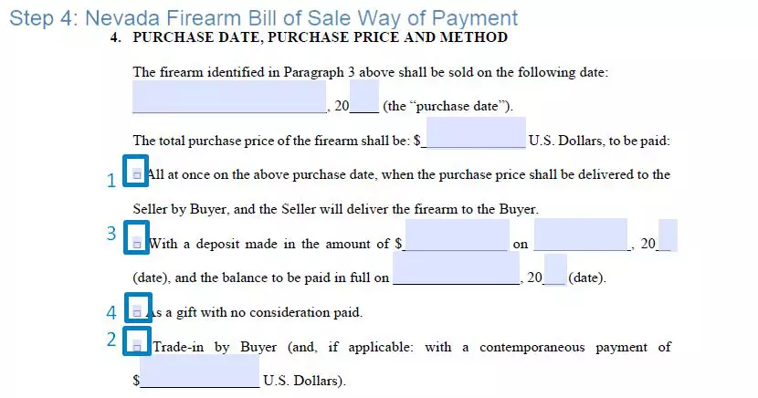 Step 4 to filling out a nevada firearm bill of sale sample way of payment