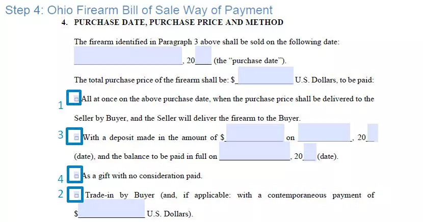 Step 4 to filling out an ohio gun blank bill of sale - way of payment