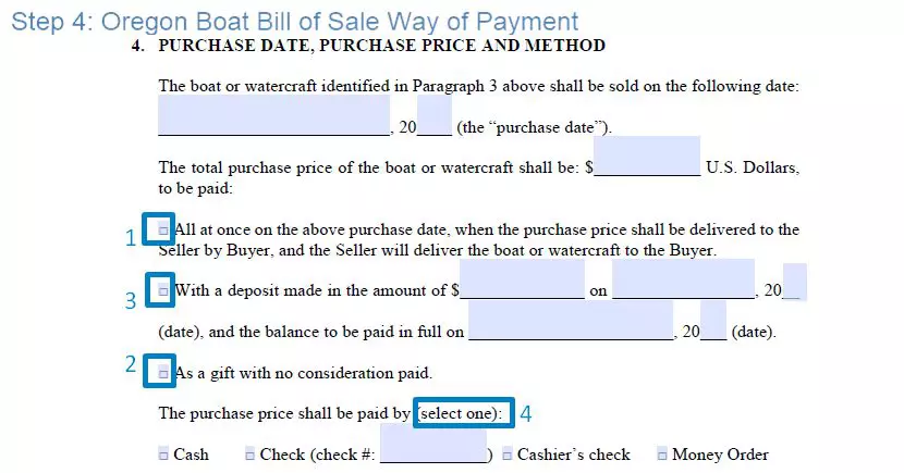 Step 4 to filling out an oregon boat bill of sale sample - way of payment