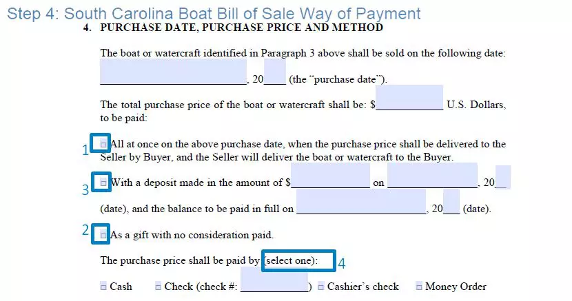 Step 4 to filling out a south carolina boat bill of sale form - way of payment