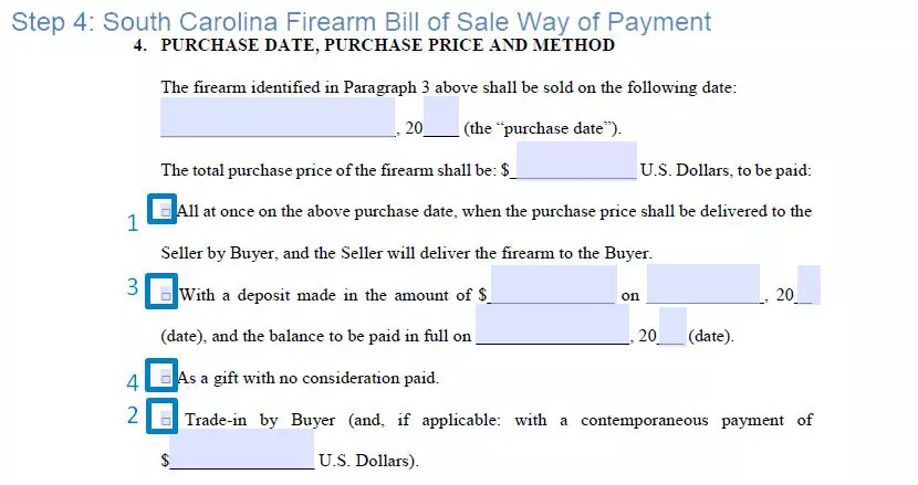 Step 4 to filling out a south carolina firearm bill of sale form way of payment