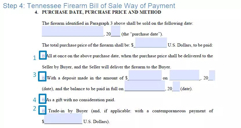 Step 4 to filling out a tennessee firearm bill of sale sample way of payment