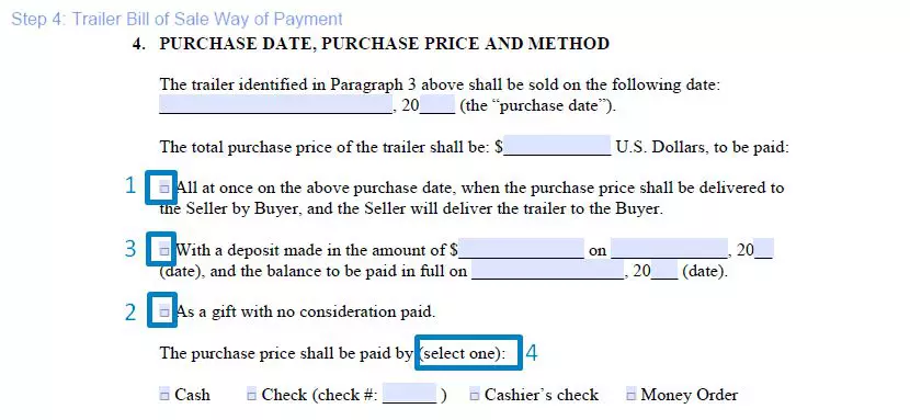 Step 4 to filling out a trailer bill of sale template - way of payment