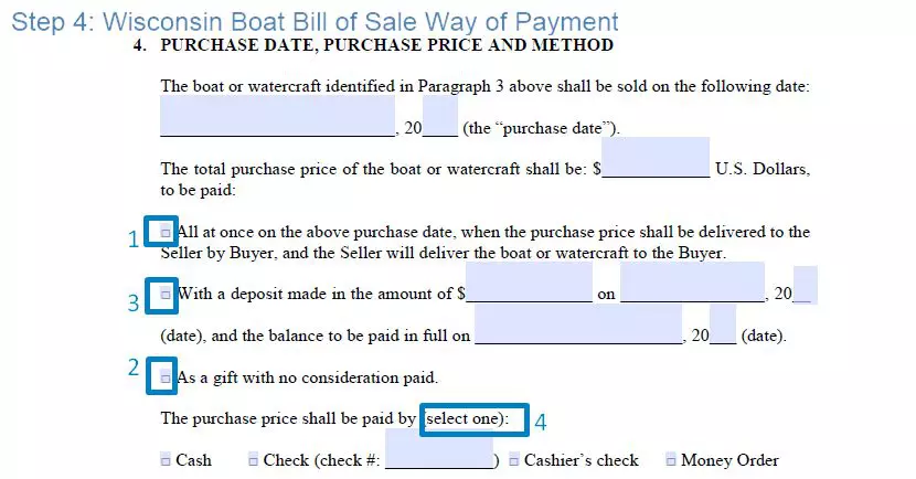 Step 4 to filling out a wisconsin boat blank bill of sale - way of payment