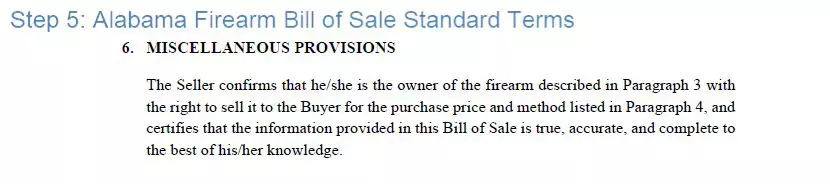 Step 5 to filling out an alabama firearm bill of sale example - standard terms