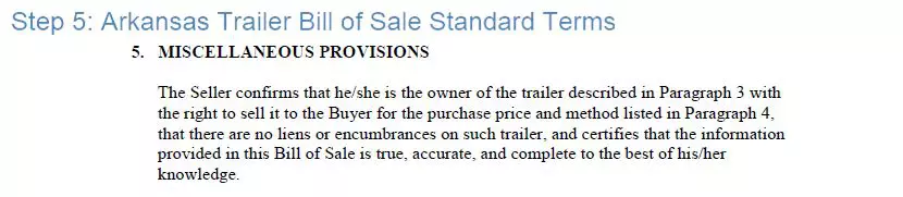 Step 5 to filling out an arkansas trailer blank bill of sale - standard terms