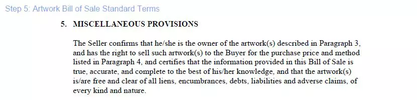 Step 5 to filling out an artwork blank bill of sale standard terms