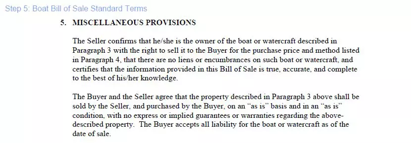 Step 5 to filling out a boat blank bill of sale - standard terms