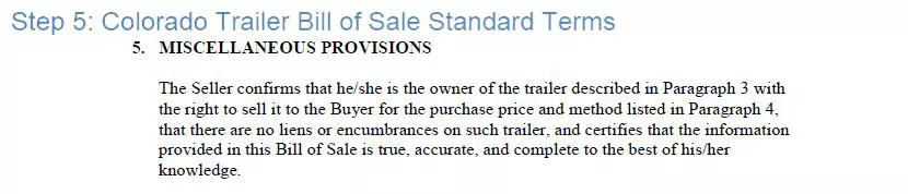Step 5 to filling out a colorado trailer blank bill of sale - standard terms
