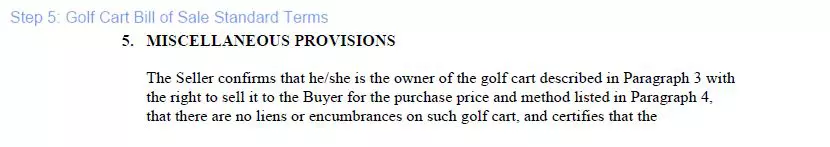 Step 5 to filling out a golf cart bill of sale form - standard terms