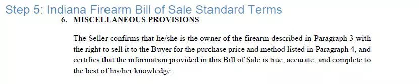 Step 5 to filling out an indiana firearm bill of sale sample standard terms