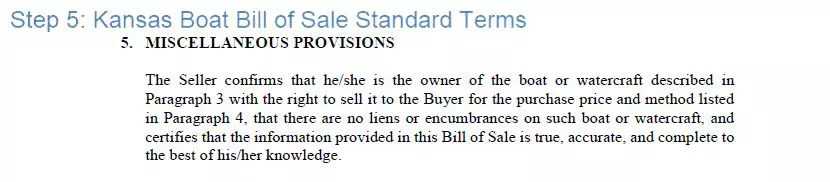 Step 5 to filling out a kansas boat bill of sale sample - standard terms